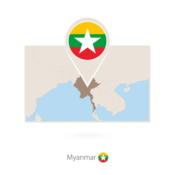 Прямоугольная Карта Мьянмы Пин Иконкой Мьянмы — стоковый вектор
