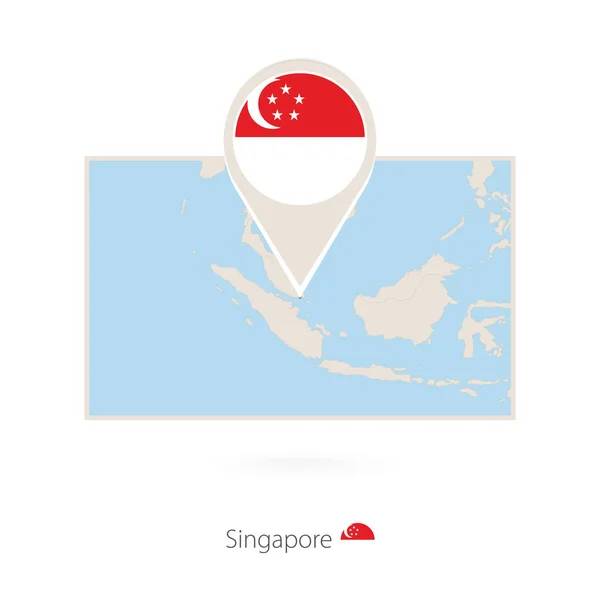 Mapa Rectangular Singapur Con Icono Pin Singapur — Vector de stock
