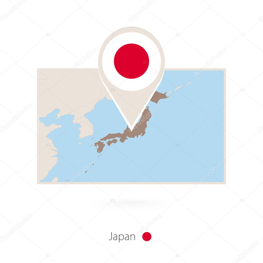 Rectangular map of Japan with pin icon of Japan