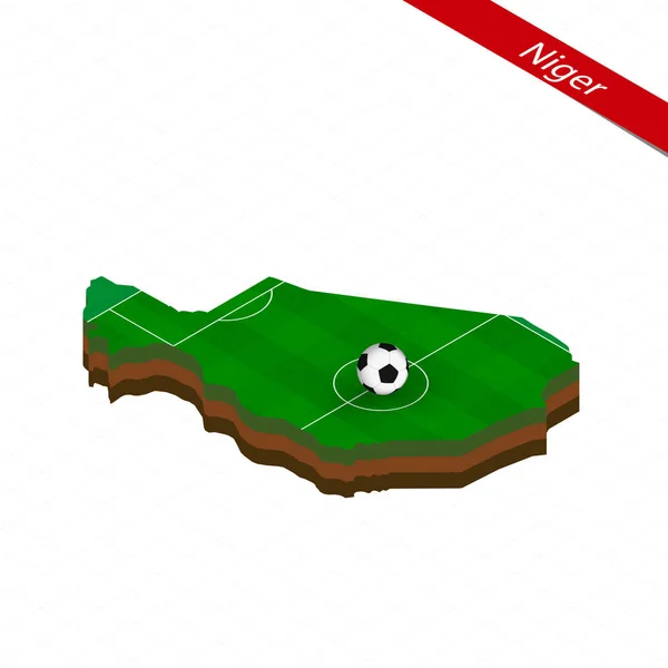 Изометрическая Карта Нигера Футбольным Полем Футбольный Мяч Центре Футбольного Поля — стоковый вектор
