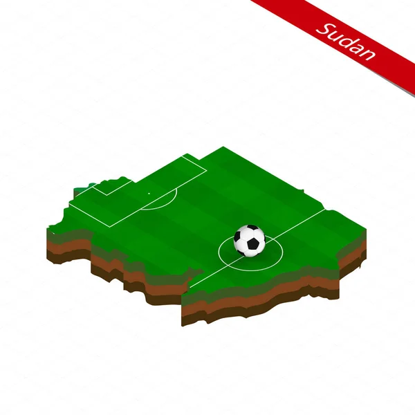 Mappa Isometrica Del Sudan Con Campo Calcio Pallone Calcio Centro — Vettoriale Stock