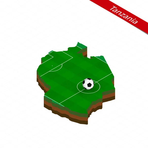 Isometrische Kaart Van Tanzania Met Voetbalveld Voetbal Bal Midden Van — Stockvector
