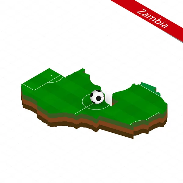 Изометрическая Карта Замбии Футбольным Полем Футбольный Мяч Центре Футбольного Поля — стоковый вектор
