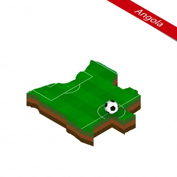 Mapa Isométrico Angola Com Campo Futebol Bola Futebol Centro Campo — Vetor de Stock