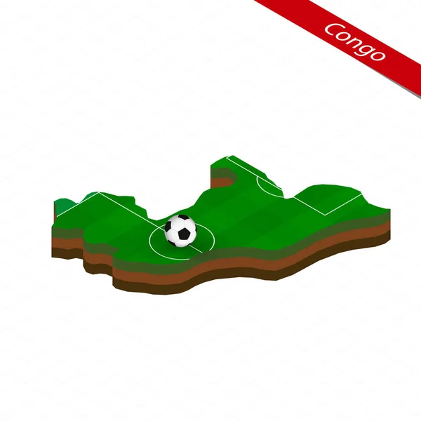 Mapa Isométrico Del Congo Con Campo Fútbol Pelota Fútbol Centro — Vector de stock