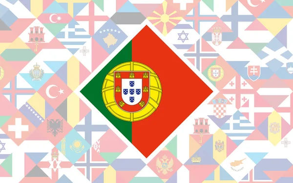 Drapeau Arrière Plan Des Pays Européens Avec Grand Drapeau Portugal — Image vectorielle