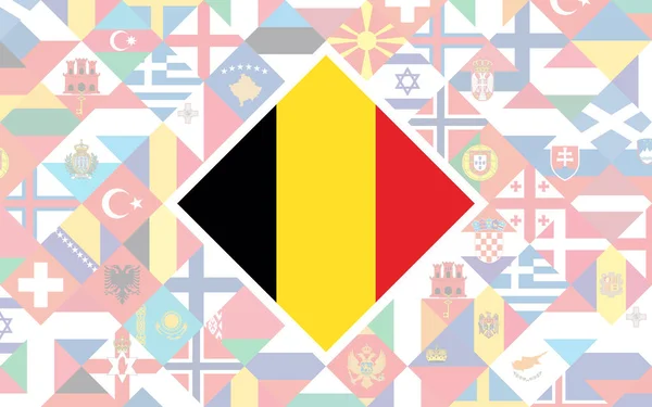 Bandeira Fundo Países Europeus Com Grande Bandeira Bélgica Centro Competição — Vetor de Stock