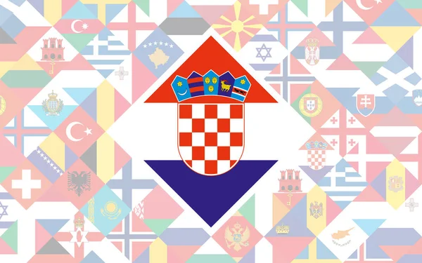Zászló Háttér Európai Országok Horvátország Labdarúgó Verseny Közepén Nagy Zászlaja — Stock Vector