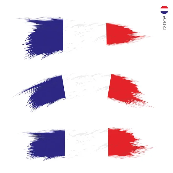 グランジ テクスチャ フラグのフランスのブラシ ストローク スタイルを描かれた国家国旗の つのバージョンを設定します ベクトル フラグ — ストックベクタ