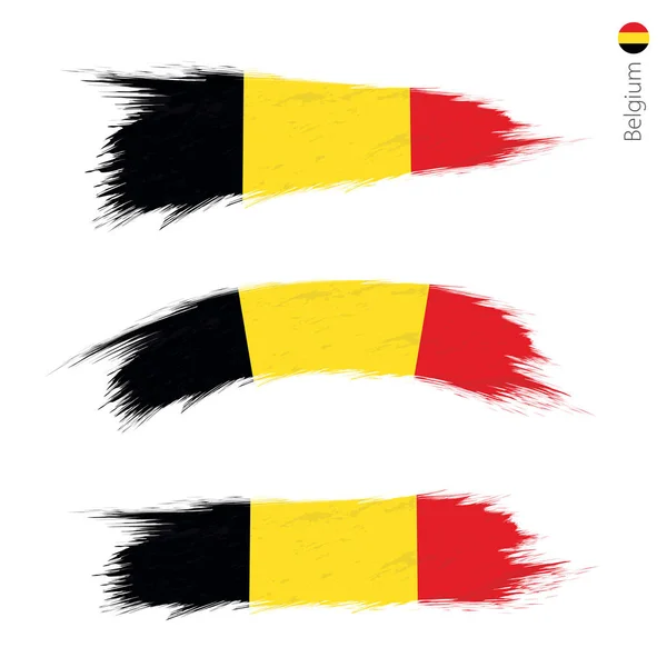 Set Aus Grunge Texturierten Flaggen Belgiens Drei Versionen Der Nationalflagge — Stockvektor