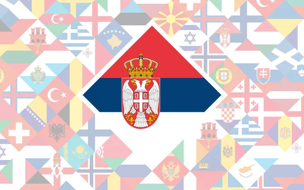 Zászló Háttér Európai Országok Labdarúgó Verseny Központjában Szerbia Nagy Zászlaja — Stock Vector