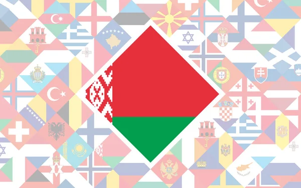 Флагманский Фон Европейских Стран Большим Флагом Беларуси Центре Соревнований Футболу — стоковый вектор