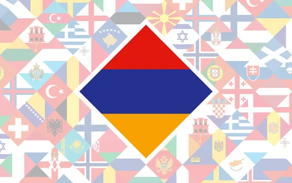 Antecedentes Bandera Los Países Europeos Con Gran Bandera Armenia Centro — Vector de stock