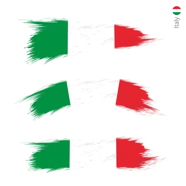 Set Grunge Bandiera Testurizzata Italia Tre Versioni Bandiera Nazionale Pennellate — Vettoriale Stock