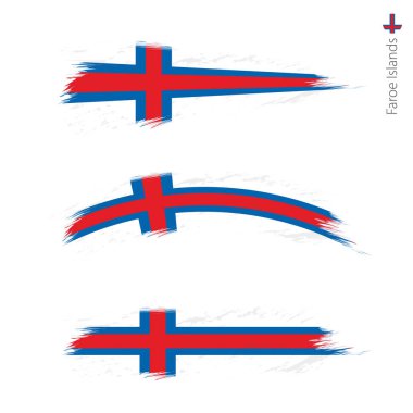 Faroe Adaları, stil boyalı fırça darbeleri Ulusal ülke bayrağı üç sürümü 3 grunge dokulu bayrak ayarlayın. Vektör bayrakları.