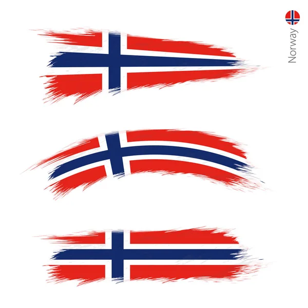 Conjunto Grunge Bandera Texturizada Noruega Tres Versiones Bandera Nacional Del — Archivo Imágenes Vectoriales