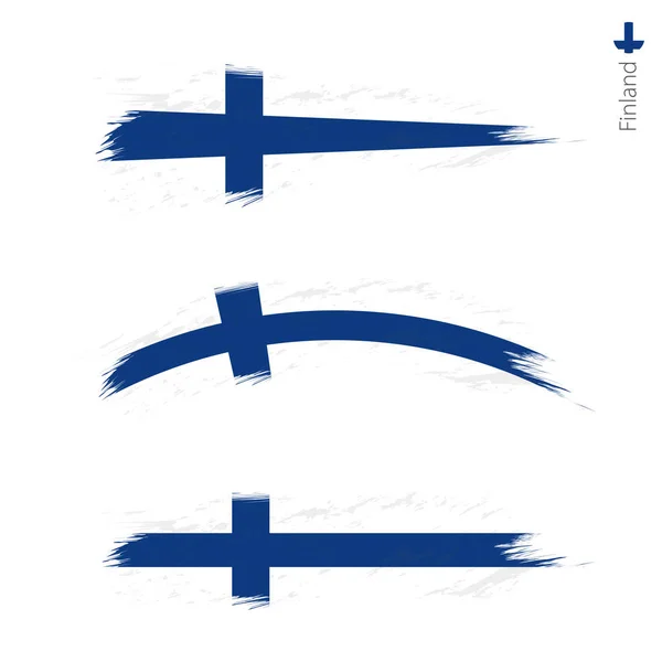 Set Aus Grunge Texturierten Flaggen Finnlands Drei Versionen Der Nationalflagge — Stockvektor