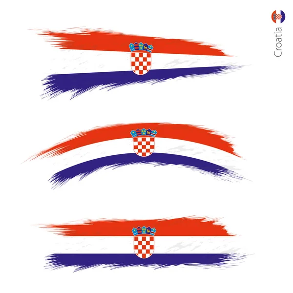 Set Grunge Textured Flag Croatia Three Versions National Country Flag — Stock Vector