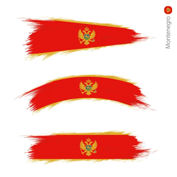 Σετ Grunge Ελαστικοποιημένων Σημαία Του Μαυροβουνίου Τρεις Εκδόσεις Της Εθνική — Διανυσματικό Αρχείο
