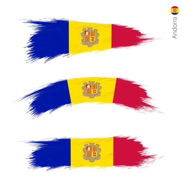 Set Banderas Grunge Texturizadas Andorra Tres Versiones Banderas Nacionales País — Vector de stock