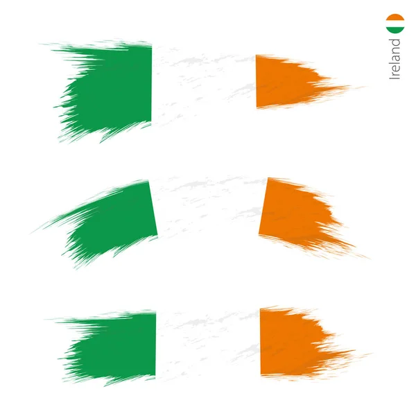 Set Grunge Textured Flag Ireland Three Versions National Country Flag — Stock Vector