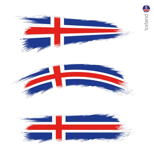 Ensemble Drapeau Texturé Grunge Islande Trois Versions Drapeau Pays National — Image vectorielle