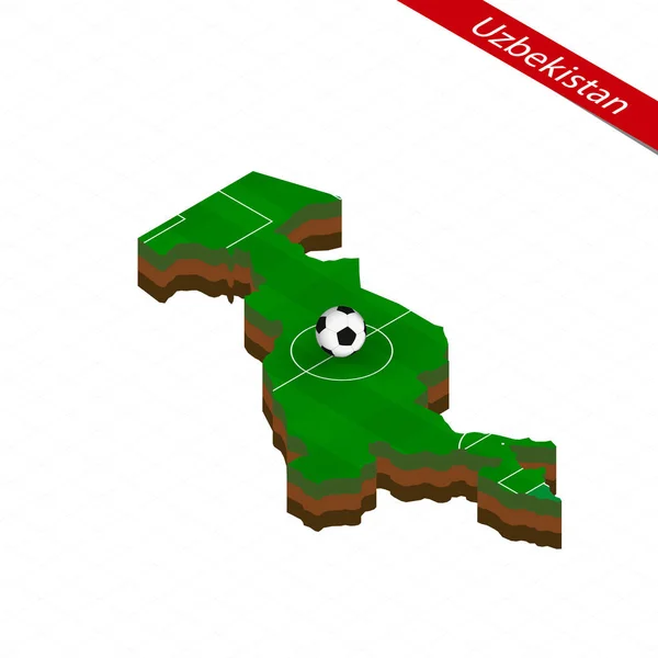 Carte Isométrique Ouzbékistan Avec Terrain Football Balle Football Centre Terrain — Image vectorielle