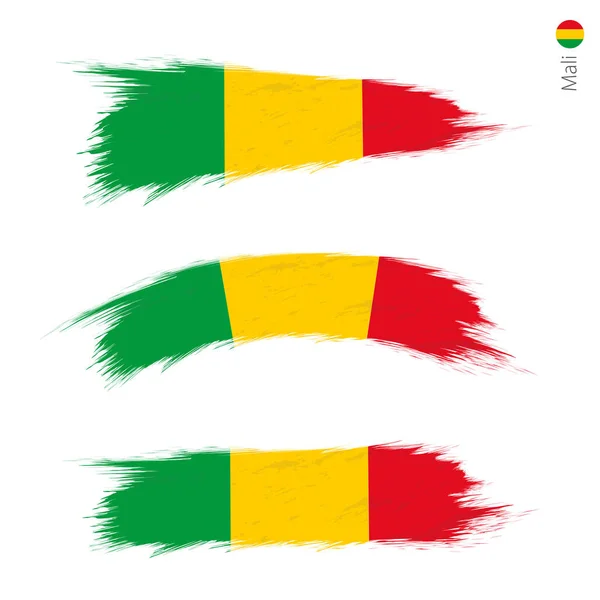 设置为马里的3个格格纹理旗 三个版本的国旗在笔触画的风格 矢量标志 — 图库矢量图片