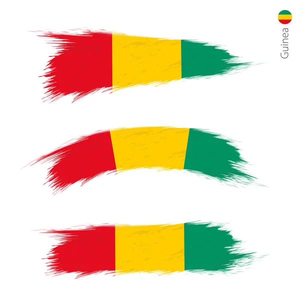 Sada Grunge Texturou Vlajka Guiney Tři Verze Národní Vlajky Stylu — Stockový vektor