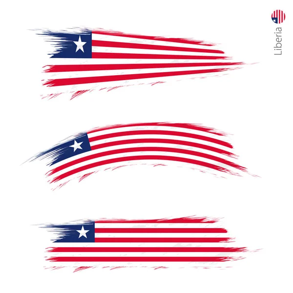 Set Grunge Textured Flag Liberia Three Versions National Country Flag — Stock Vector