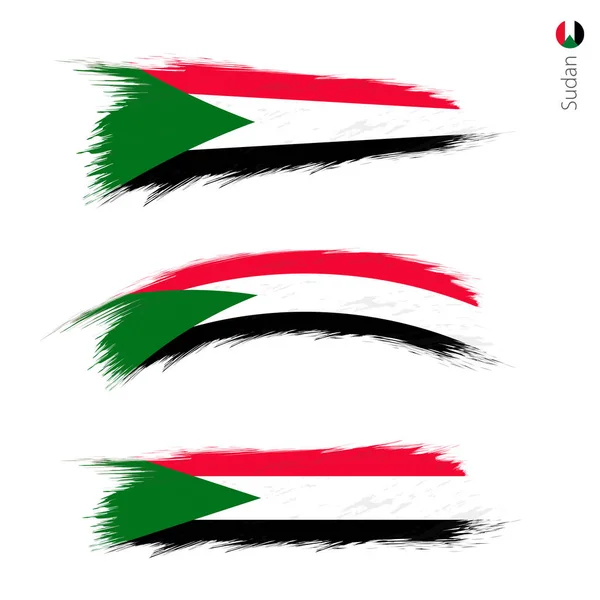 Conjunto Grunge Bandera Texturizada Sudán Tres Versiones Bandera Nacional Del — Vector de stock