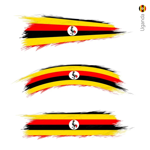 Set Grunge Textured Flag Uganda Three Versions National Country Flag — Stock Vector