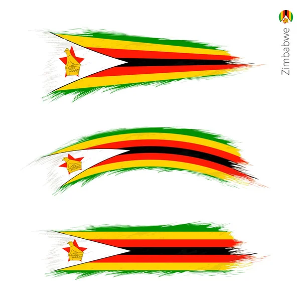 Set Grunge Textured Flag Zimbabwe Three Versions National Country Flag — Stock Vector
