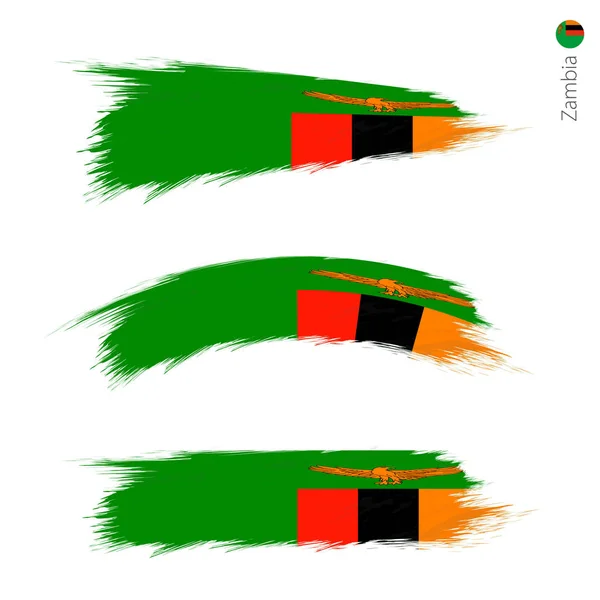 Sada Grunge Texturou Vlajka Zambie Tři Verze Národní Vlajky Stylu — Stockový vektor