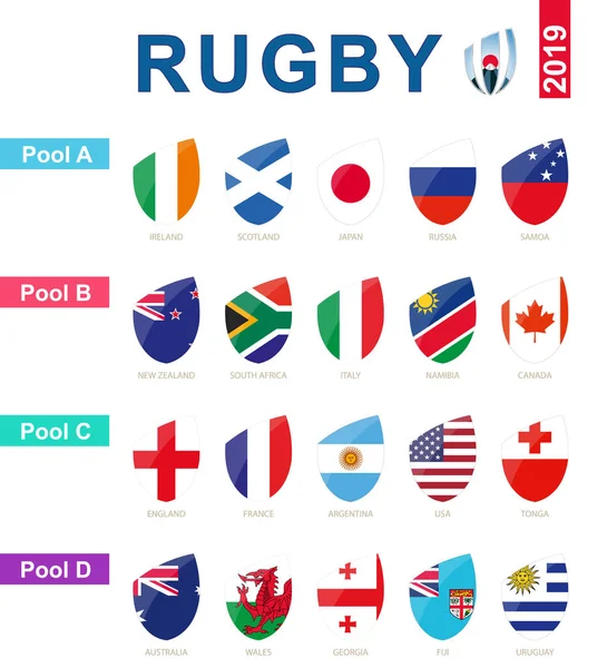 Rugby 2019 Toutes Les Poules Drapeau Rugby — Image vectorielle