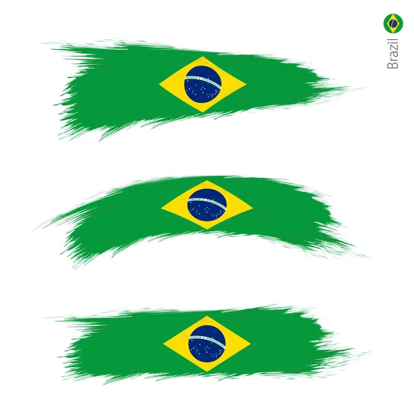 Conjunto Bandeira Texturizada Grunge Brasil Três Versões Bandeira Nacional País — Vetor de Stock