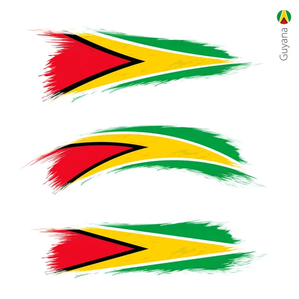 Sada Grunge Texturou Guyanská Vlajka Tři Verze Národní Vlajky Stylu — Stockový vektor