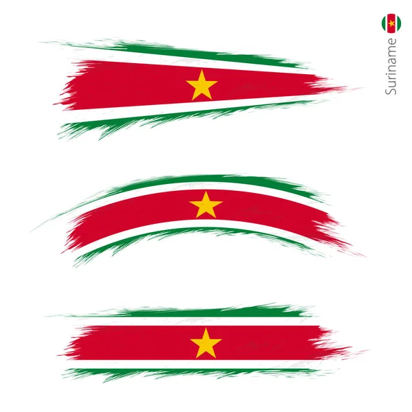 Set Grunge Getextureerde Vlag Van Suriname Drie Versies Van Vlag — Stockvector