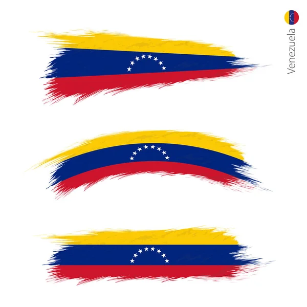 Set Grunge Textured Flag Venezuela Three Versions National Country Flag — Stock Vector