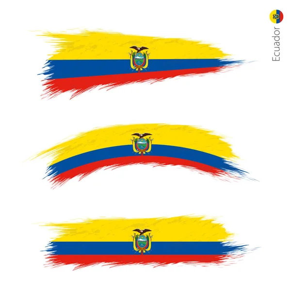 设置3格格纹理的厄瓜多尔国旗 三个版本的国旗在笔触画的风格 矢量标志 — 图库矢量图片