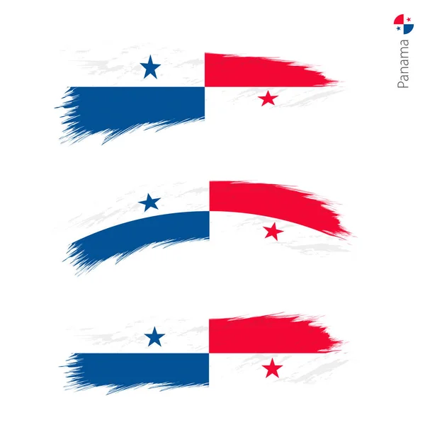 Set Banderas Grunge Texturizadas Panamá Tres Versiones Banderas Nacionales País — Vector de stock