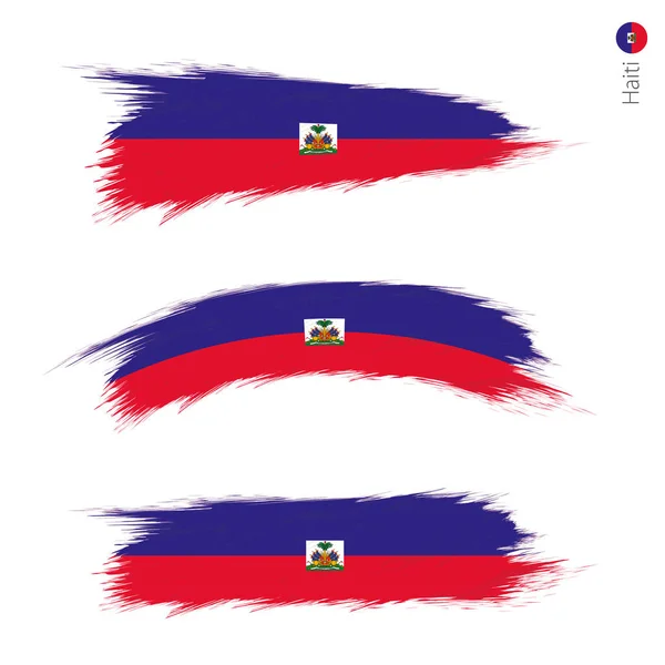 Set Banderas Grunge Texturizadas Haití Tres Versiones Banderas Nacionales País — Archivo Imágenes Vectoriales