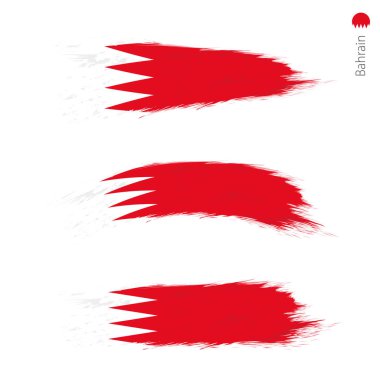 3 grunge dokulu bayrak Bahreyn, stil boyalı fırça darbeleri Ulusal ülke bayrağı üç sürümü ayarlayın. Vektör bayrakları.