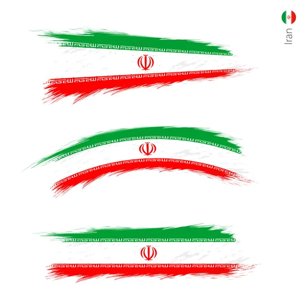 Sada Grunge Vlajka Texturou Íránu Tři Verze Národní Vlajky Stylu — Stockový vektor