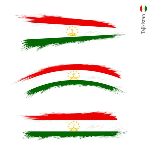 グランジ テクスチャ フラグのタジキスタンのブラシ ストローク スタイルを描かれた国家国旗の つのバージョンを設定します ベクトル フラグ — ストックベクタ