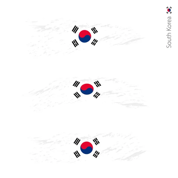 Set Aus Grunge Texturierten Flaggen Südkoreas Drei Versionen Der Nationalflagge — Stockvektor