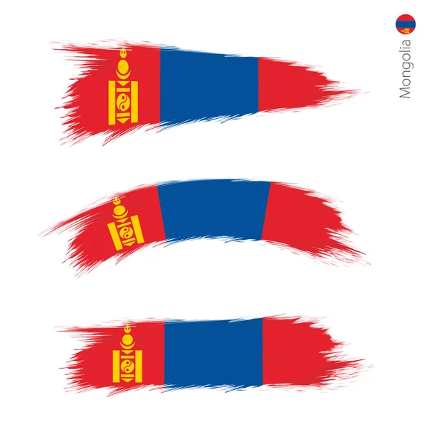 Set Grunge Getextureerde Vlag Van Mongolië Drie Versies Van Vlag — Stockvector