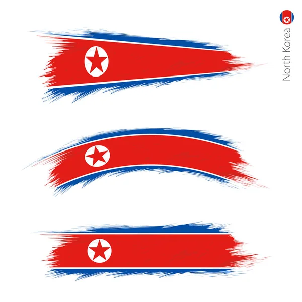 Set Med Grunge Texturerat Flagga Nordkorea Tre Versioner Nationella Lands — Stock vektor