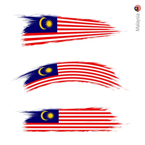 Sada Grunge Texturou Vlajka Malajsie Tři Verze Národní Vlajky Stylu — Stockový vektor