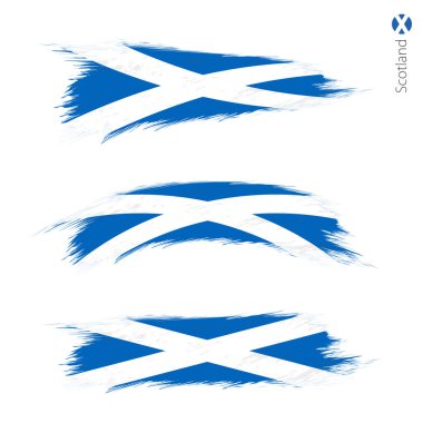 Set of 3 grunge textured flag of Scotland, three versions of national country flag in brush strokes painted style. Vector flags. clipart
